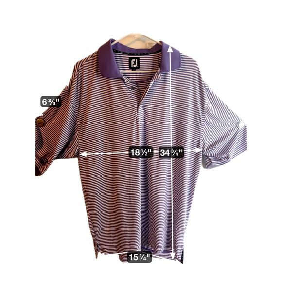 FootJoy FJ Purple Striped  Performance Golf Polo Shirt Men's size L Poly Stretch - Picture 5 of 5